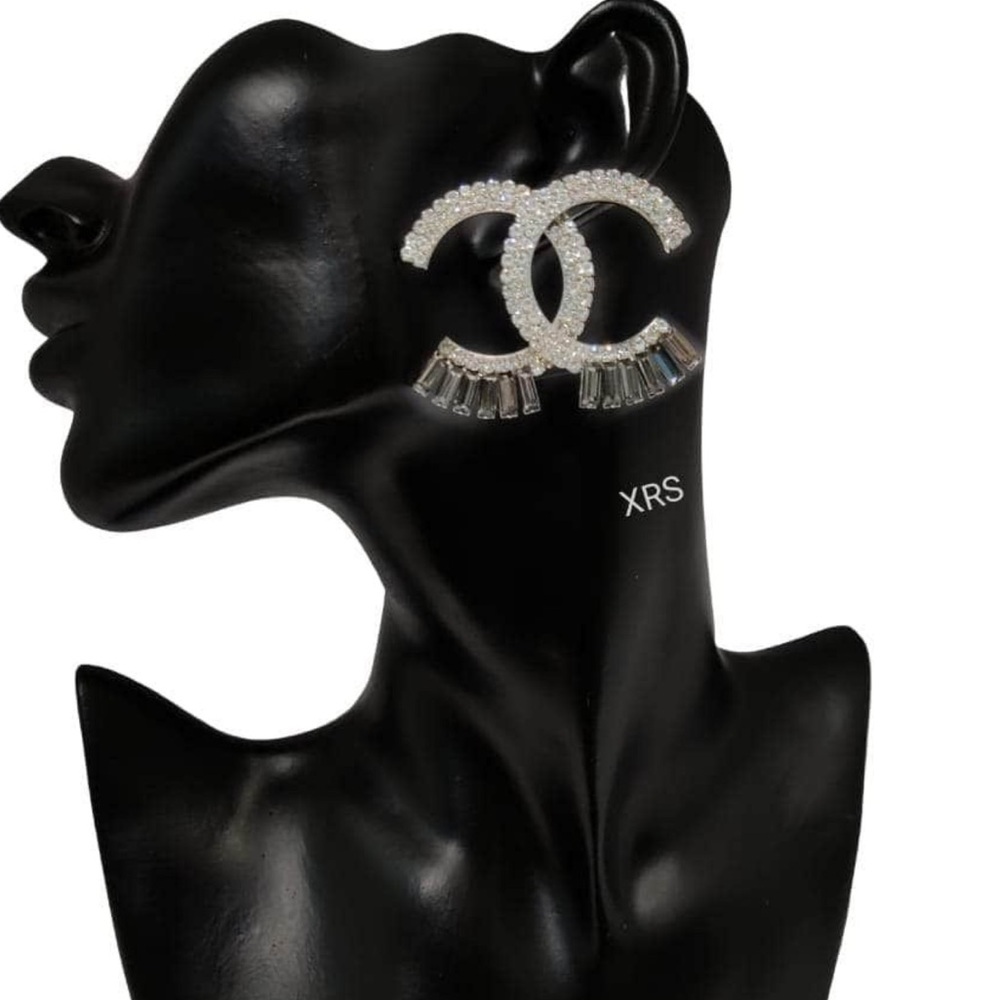 Chanel Studs with silver zirconia and black zirconia baguettes